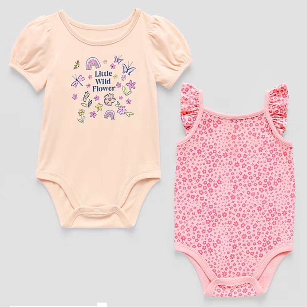 NWT 1 set of 2 short / ruffle sleeve baby onesies 18 mos